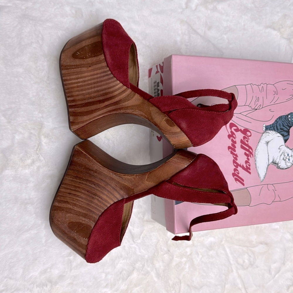 Jeffrey Campbell Cicci Curved Cutout Peeptoe Platform Heel In Red Size 7